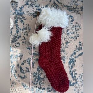 Pottery Barn Red Knit Stocking with White Fur Trim, Large